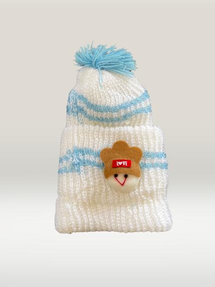 1Pc Blue Baby woolen cap with Brown bear