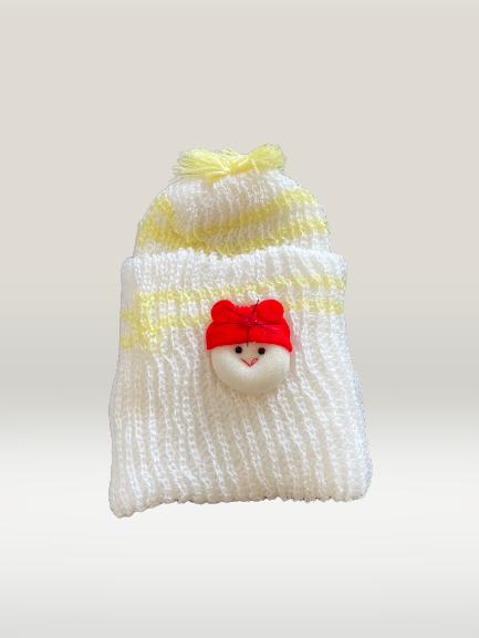 1Pc yellow Baby woolen cap with Red bear