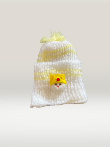 1Pc yellow Baby woolen cap with yellow bear