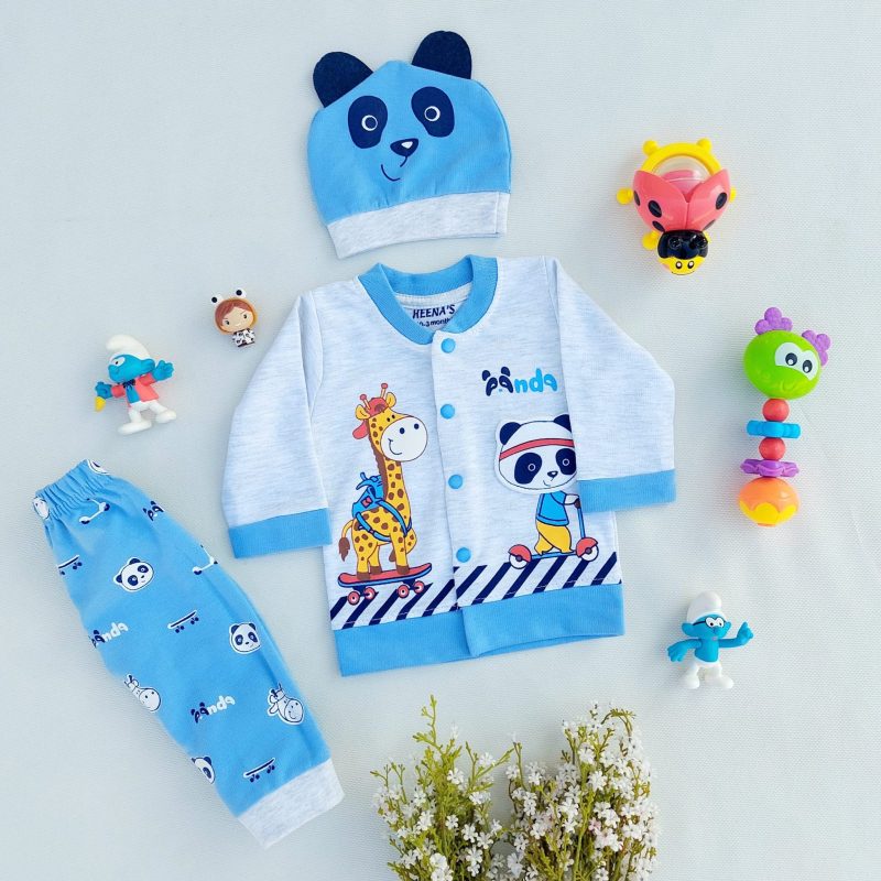 3 pc Panda Newborn Set- blue