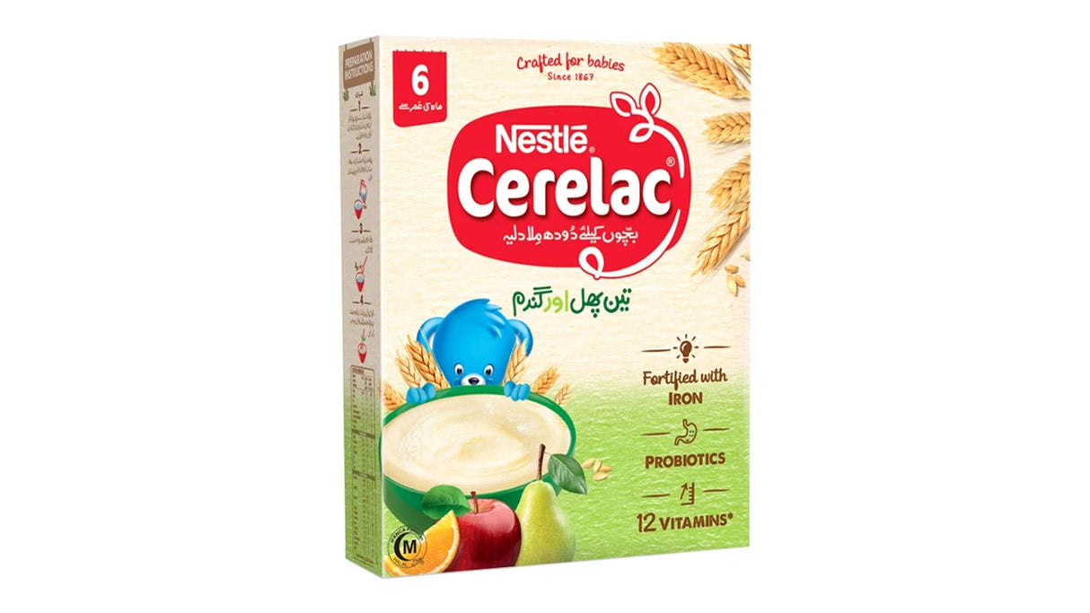 NESTLE CERELAC THREE FRUITS AND WHEAT 350 GM