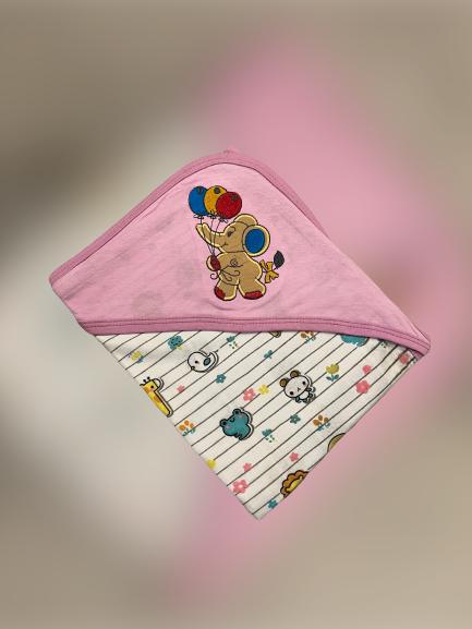 Cotton wrapping sheet with hood-Purple with brown bear