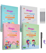 Sank Magic Practice Copybook Set Of 4 Books With Pen & Refills Reusable Handwriting Workbook Tracing Practice Book For Preschools