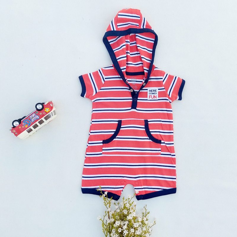 Red Striped Romper with Hoodie