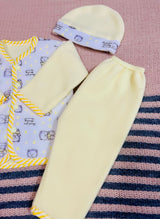 Yellow Baby bear fleece set- Sweater, Trouser and Cap