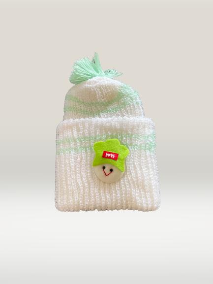 1Pc Green Baby woolen cap with Green bear