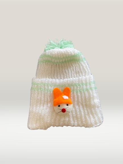 1Pc Green Baby woolen cap with Orange bear