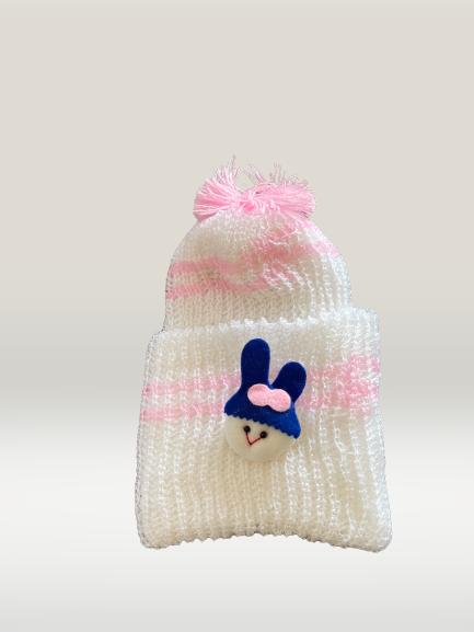 1Pc  Pink Baby woolen cap with blue bear