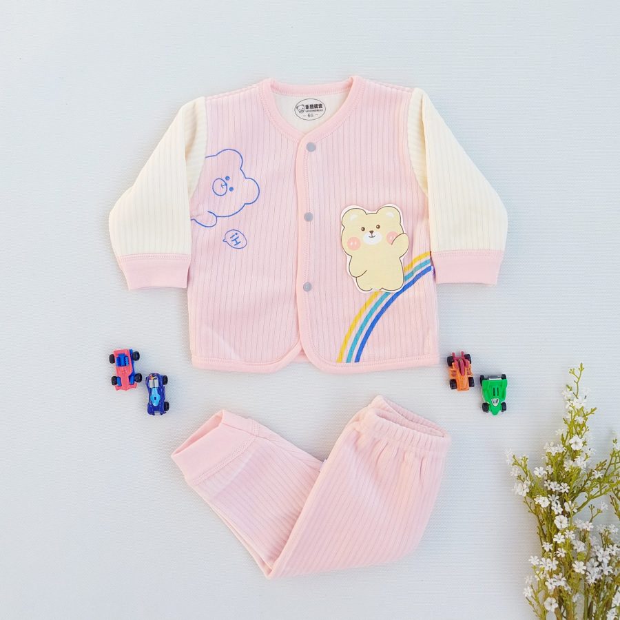 Rainbow Teddy Pajama Set- Pink