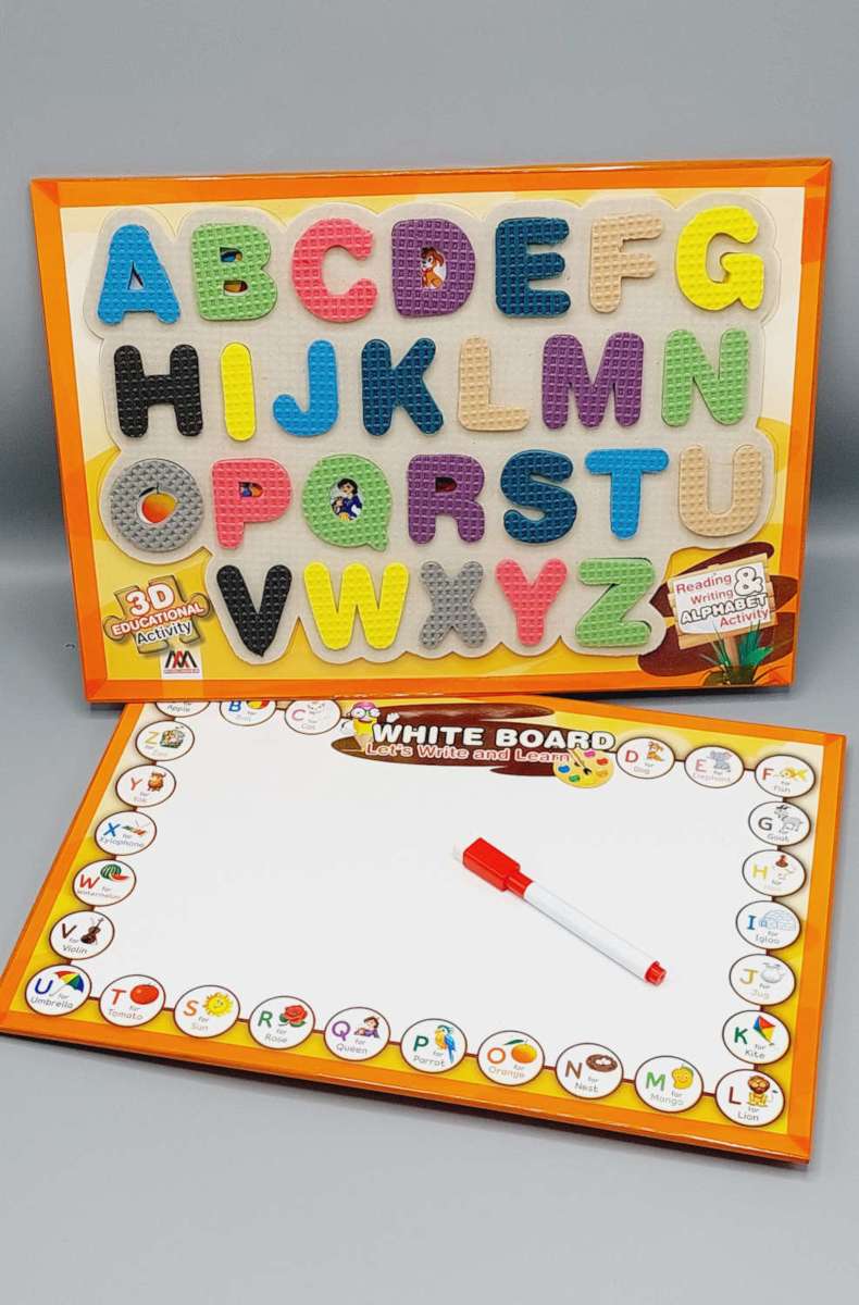 3D Foamic Alphabet Wooden Activity Board With White Board And Marker English Alphabet Learning Board