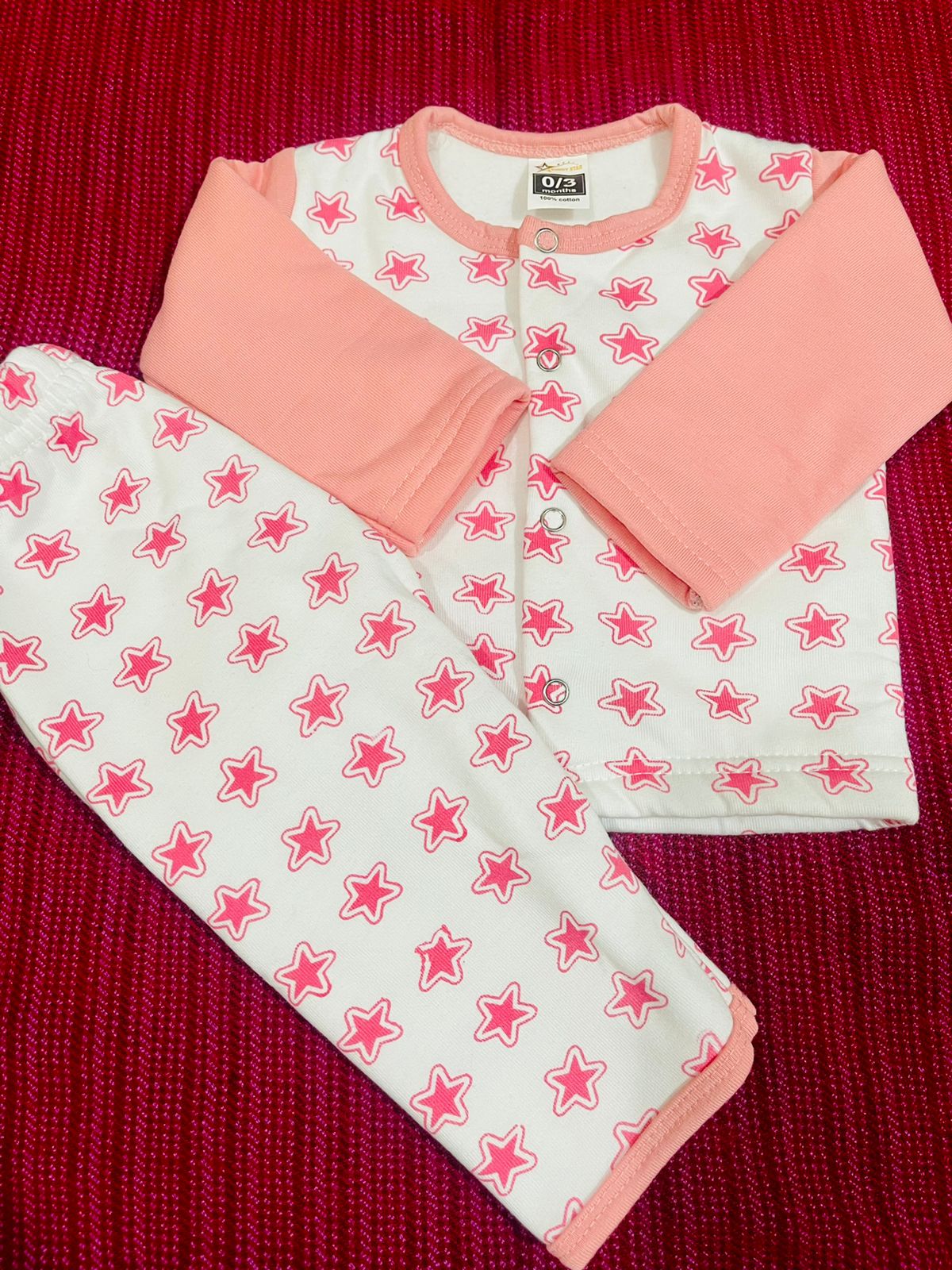 Imported Fleece baby Sweater and Trouser set- Pink stars