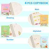 Sank Magic Practice Copybook Set Of 4 Books With Pen & Refills Reusable Handwriting Workbook Tracing Practice Book For Preschools