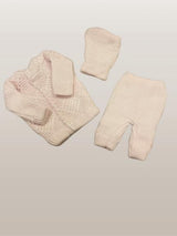 Baby pink warm woolen set - sweater, trouser and cap