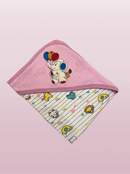 Cotton wrapping sheet with hood-Purple with white bear