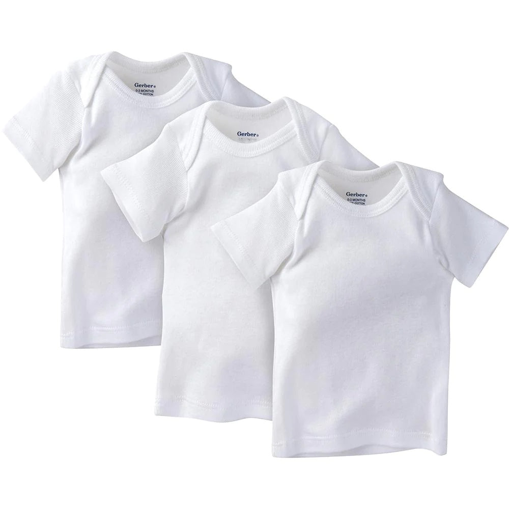 Lap Shoulder Crew Neck Undershirts 3-Pack White