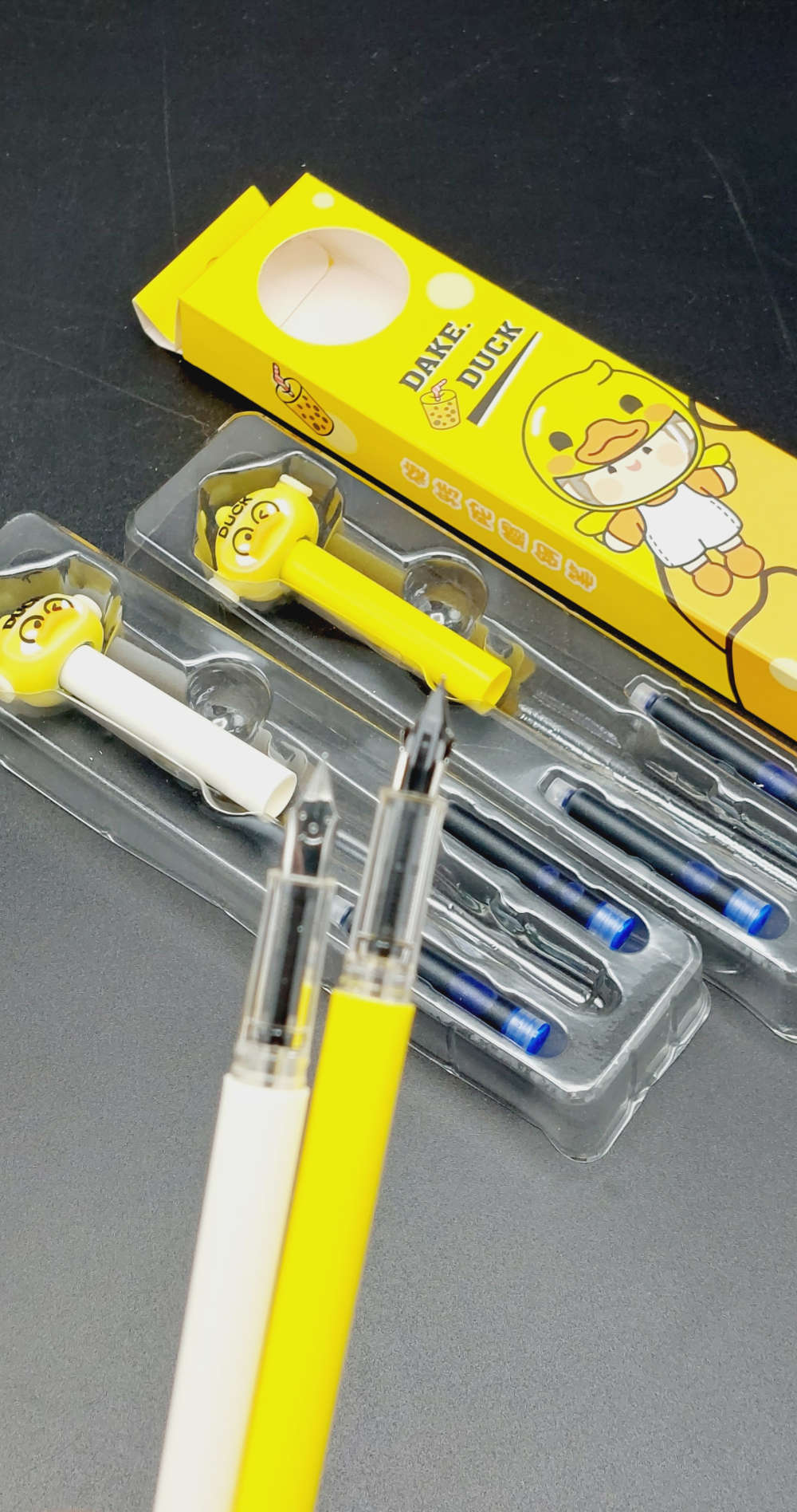 Cute Dake Duck Themed Cartridge Fountain Pen With 2 Refills - Yellow Fountain Pen For Kids