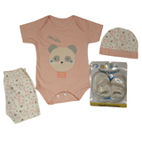 4-Piece Cotton Romper, Trouser Set with Booties and Cap