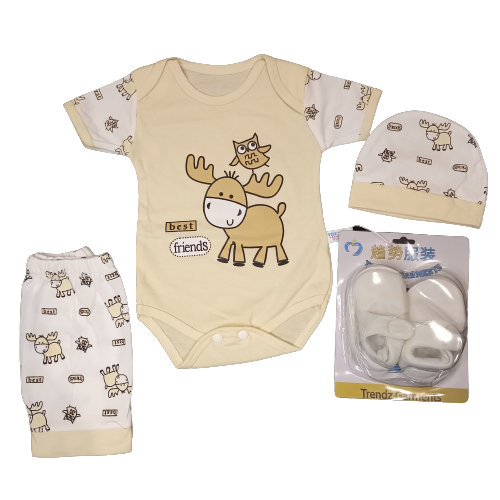 4 Piece Cotton Set With Booties And Cap Best Friends