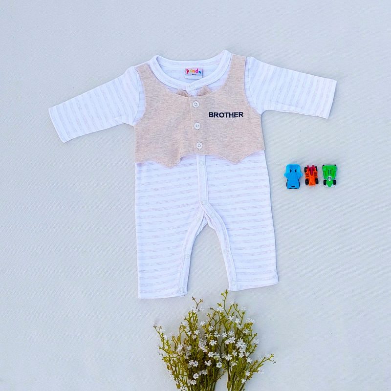 Baby Romper- white and beige vested