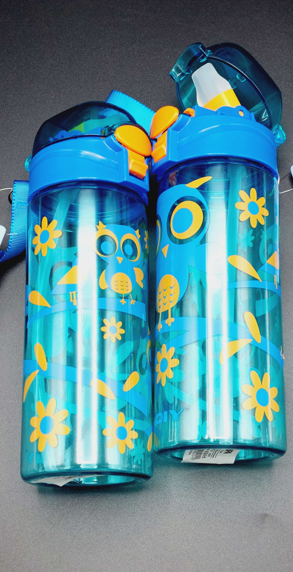 Cute Owl Themed Travel Water Bottle BPA Free Plastic Sipper For Pre School Boys and Girls