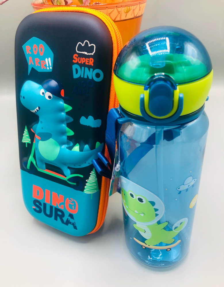 Super Dinosaur School Deal For Kids School Essentials Combo Dinosaur Water Bottle & Stationery Pouch Pocket Friendly Deal