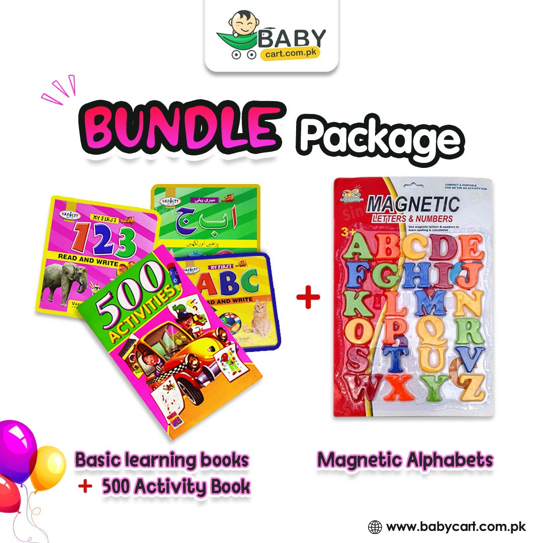 3 books + 500 activity book + Magnetic Alphabets