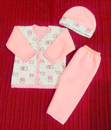 Pink Baby bear fleece set- Sweater, Trouser and Cap