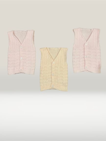 warm woolen vests - Pack of 3 pink and peach with buttons