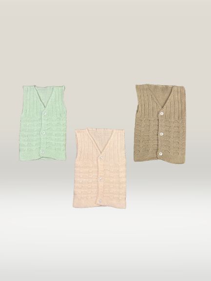 warm woolen vests - Pack of 3 pink,green and brown with buttons
